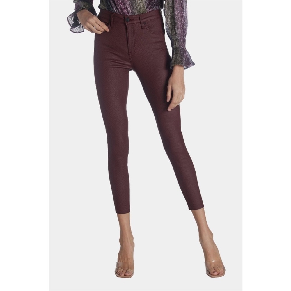 KUT from the Kloth Connie High Rise Fab Ab Ankle Skiny Jeans Coated Wine Sz 16
